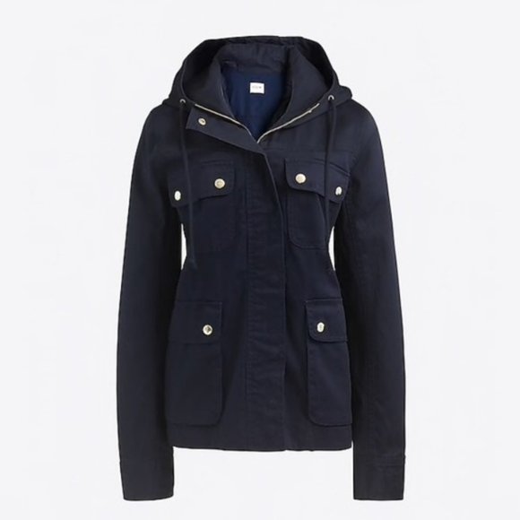 J. Crew Jackets & Blazers - J. Crew Hooded Twill Jacket Military Utility Navy
